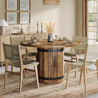 39.37" Dining Table, Round Kitchen Table with Fence Pedestal Base for 4 People
