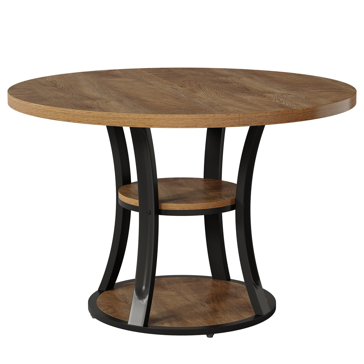 39.37" Round Dining Table, Farmhouse Kitchen Table with Storage for 4 People