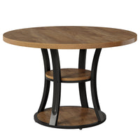 39.37" Round Dining Table, Farmhouse Kitchen Table with Storage for 4 People