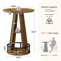 39.4" Bar Table, 3-Tier High Top Bistro Table Cocktail Pub Tables with Metal Footrest