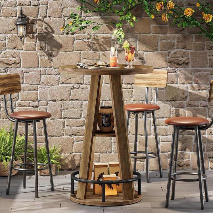 39.4" Bar Table, 3-Tier High Top Bistro Table Cocktail Pub Tables with Metal Footrest