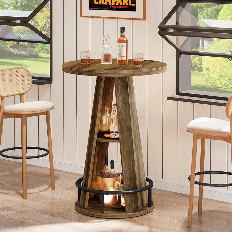 39.4" Bar Table, 3-Tier High Top Bistro Table Cocktail Pub Tables with Metal Footrest
