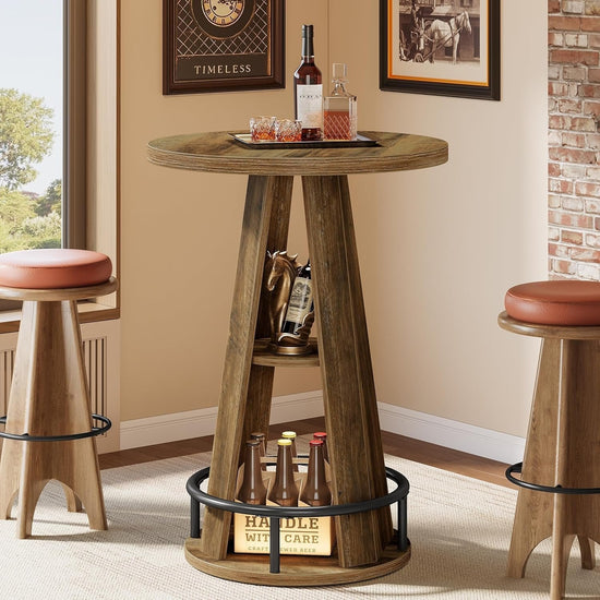 39.4" Bar Table, 3-Tier High Top Bistro Table Cocktail Pub Tables with Metal Footrest