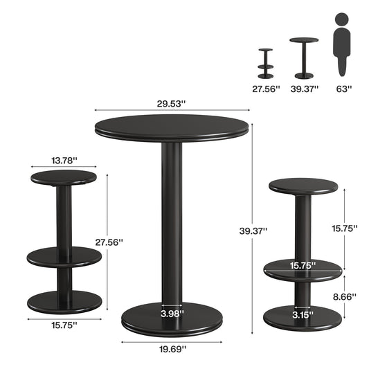 39.4" Bar Table, Modern Bistro Pub Table Cocktail Table with 2 Barstools