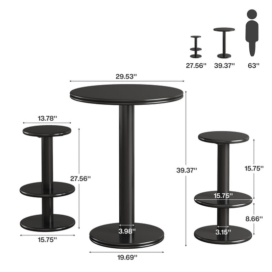 39.4" Bar Table, Modern Bistro Pub Table Cocktail Table with 2 Barstools
