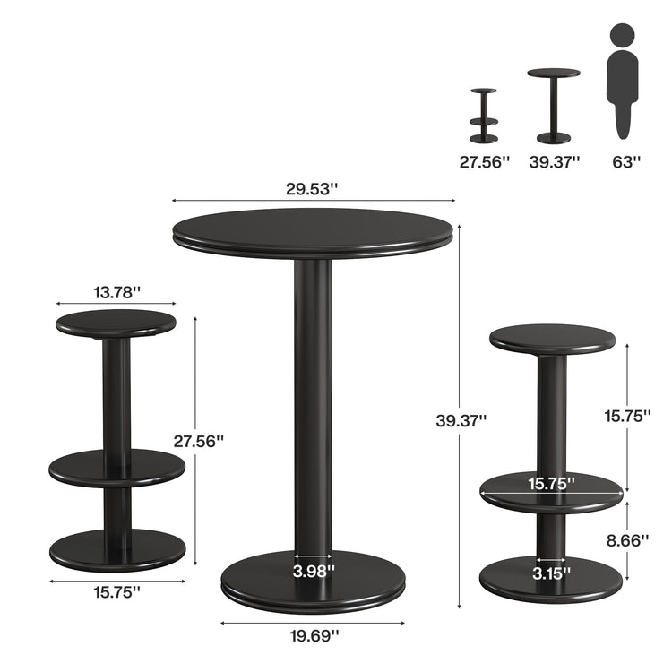39.4" Bar Table, Modern Bistro Pub Table Cocktail Table with 2 Barstools