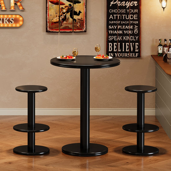 39.4" Bar Table, Modern Bistro Pub Table Cocktail Table with 2 Barstools