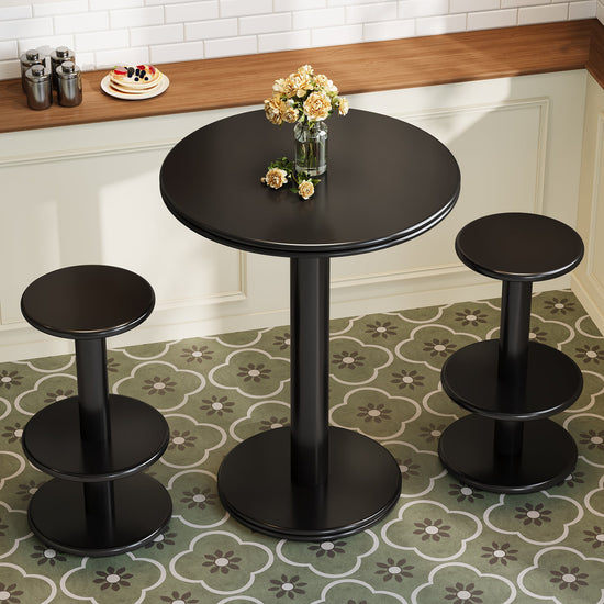 39.4" Bar Table, Modern Bistro Pub Table Cocktail Table with 2 Barstools