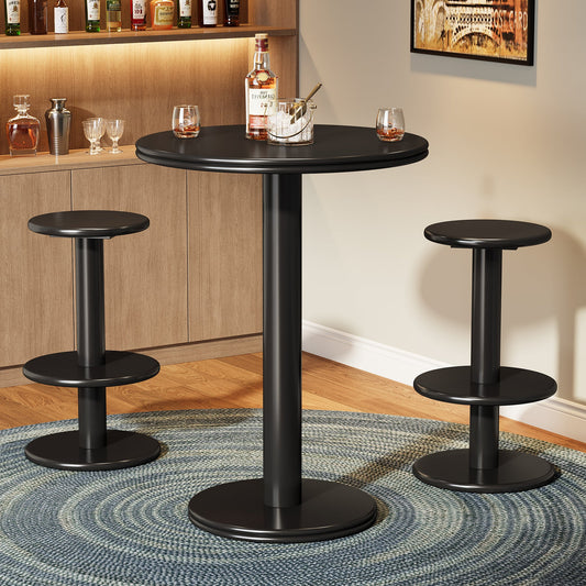 39.4" Bar Table, Modern Bistro Pub Table Cocktail Table with 2 Barstools