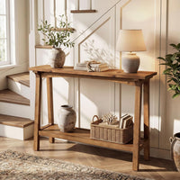 39.4” Small Entryway Table, 2-Tier Solid Wood Console Table for Living Room