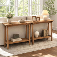39.4” Small Entryway Table, 2-Tier Solid Wood Console Table for Living Room