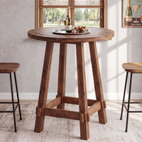 39.4" Solid Wood Bar Table, Farmhouse High Top Pub Bistro Tables for Kitchen