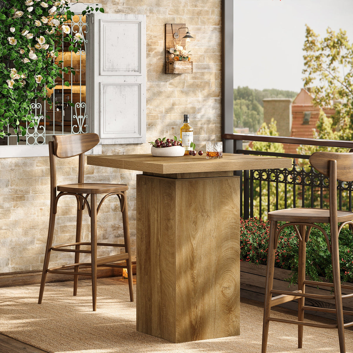 39.4" Square Bar Table, High Top Bistro Pub Cocktail Table Dining Table