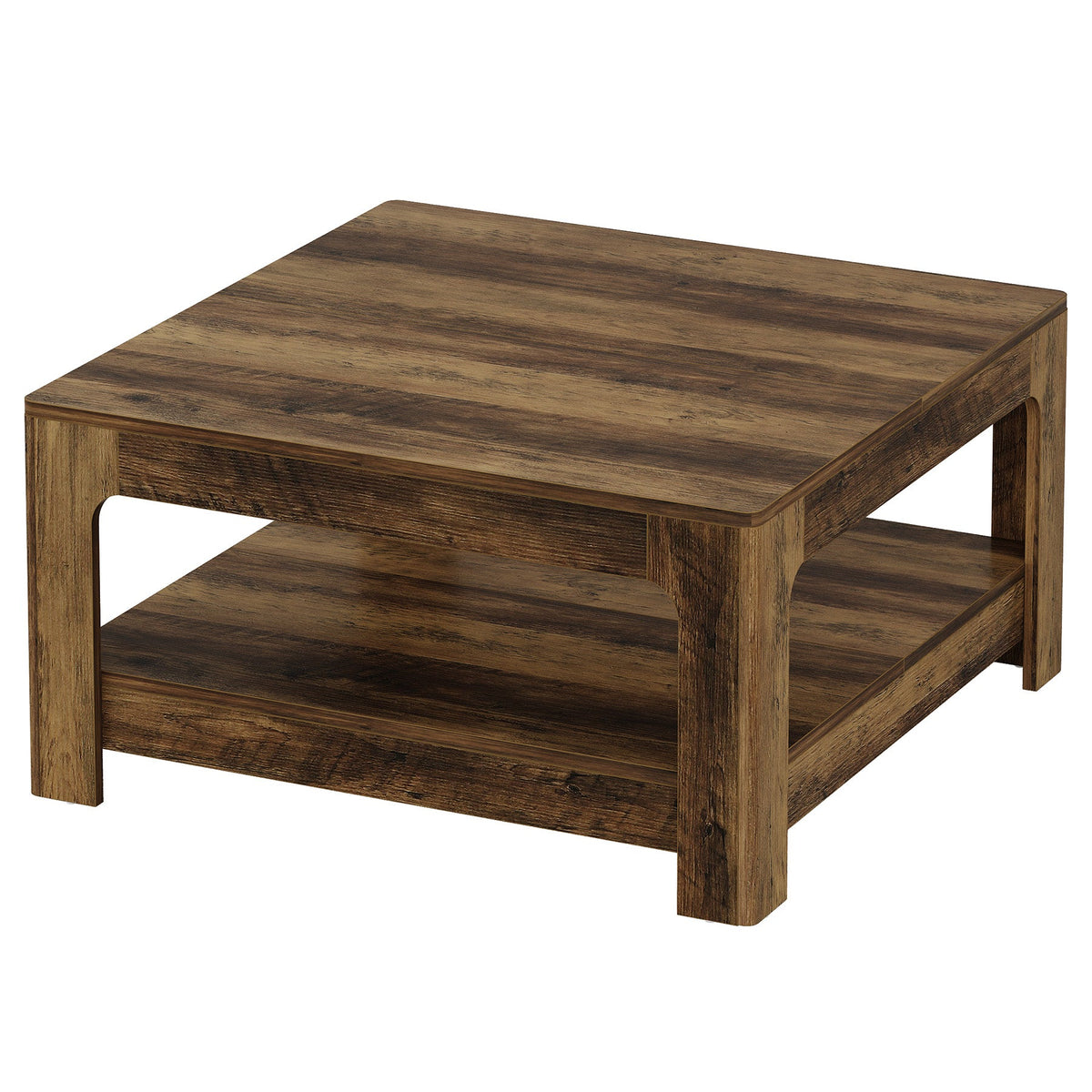 39.4" Square Coffee Table, Wooden Center Tea Accent Table with 2-Tier Storage