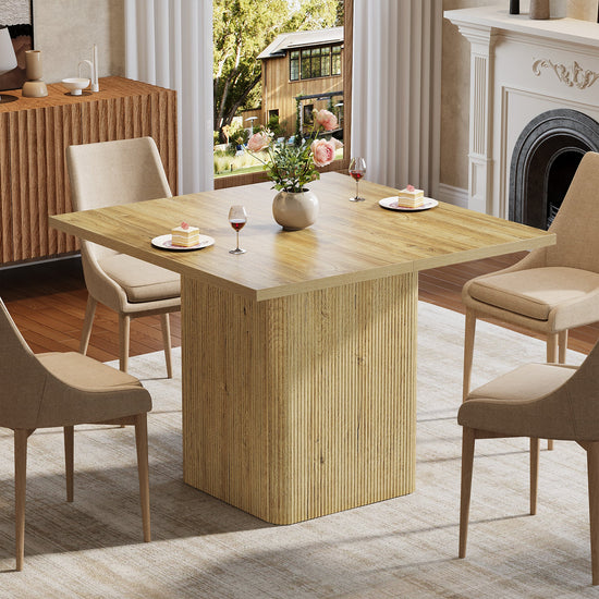 39" Dining Table, Square Fluted Kitchen Table with Sturdy Pedestal for 4