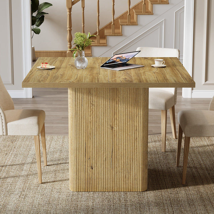 39" Dining Table, Square Fluted Kitchen Table with Sturdy Pedestal for 4