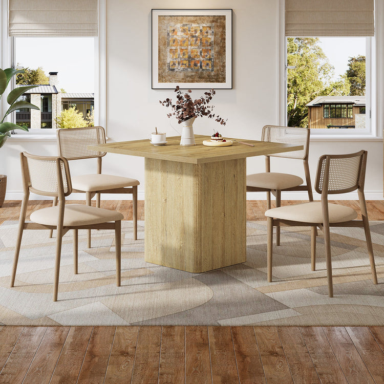 39" Dining Table, Square Fluted Kitchen Table with Sturdy Pedestal for 4