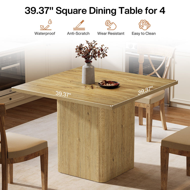 39" Dining Table, Square Fluted Kitchen Table with Sturdy Pedestal for 4