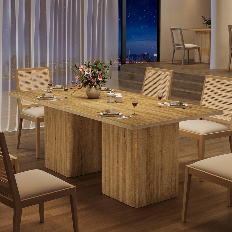 39" Dining Table, Square Fluted Kitchen Table with Sturdy Pedestal for 4