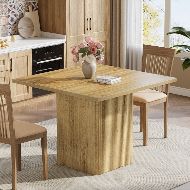 39" Dining Table, Square Fluted Kitchen Table with Sturdy Pedestal for 4