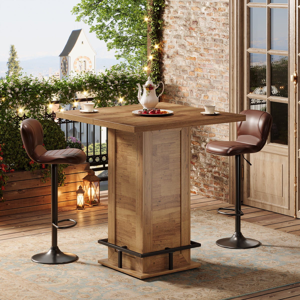 39" High Top Bar Table, Square Bistro Pub Cocktail Table