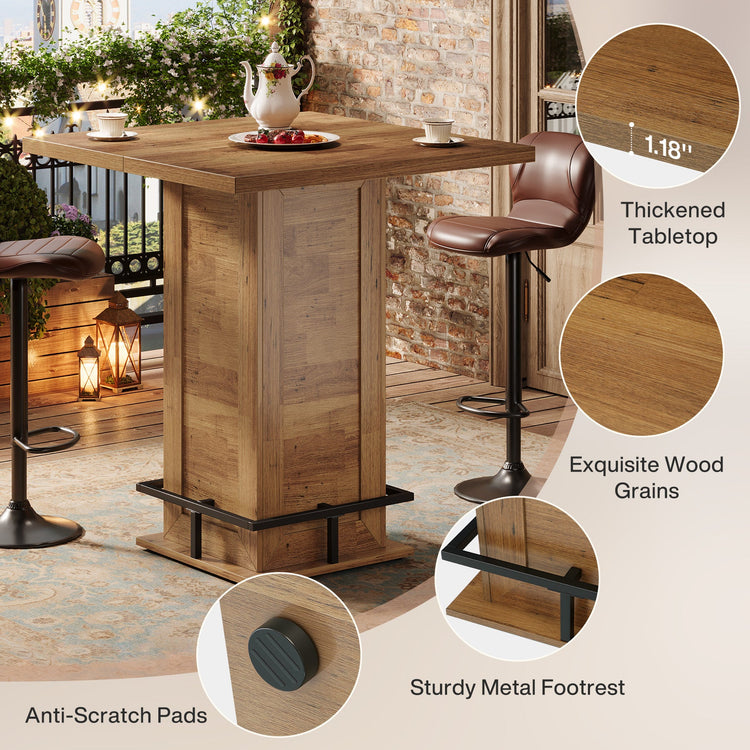 39" High Top Bar Table, Square Bistro Pub Cocktail Table