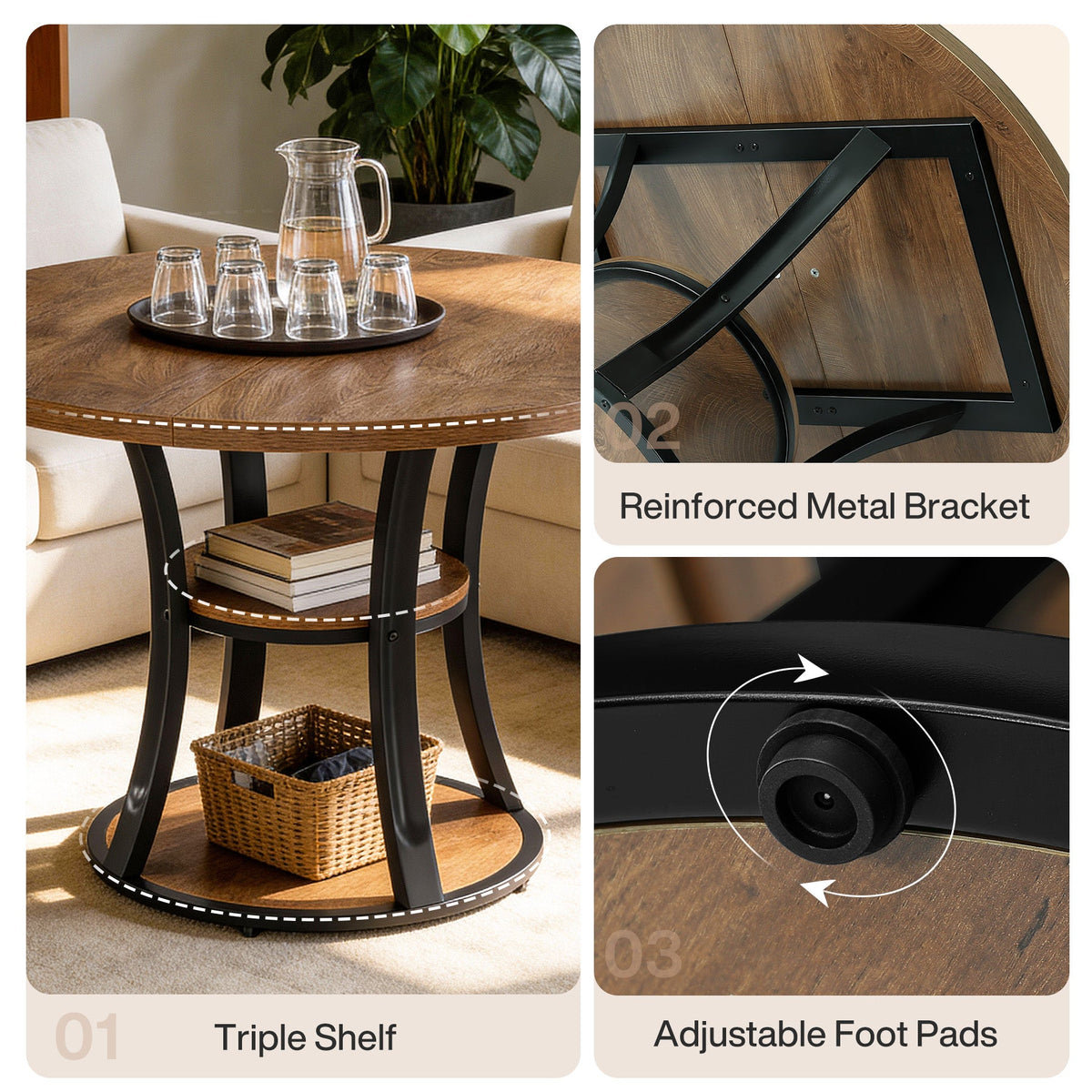 39" Small Conference Table, Modern Round Meeting Room Table for 2-4 People