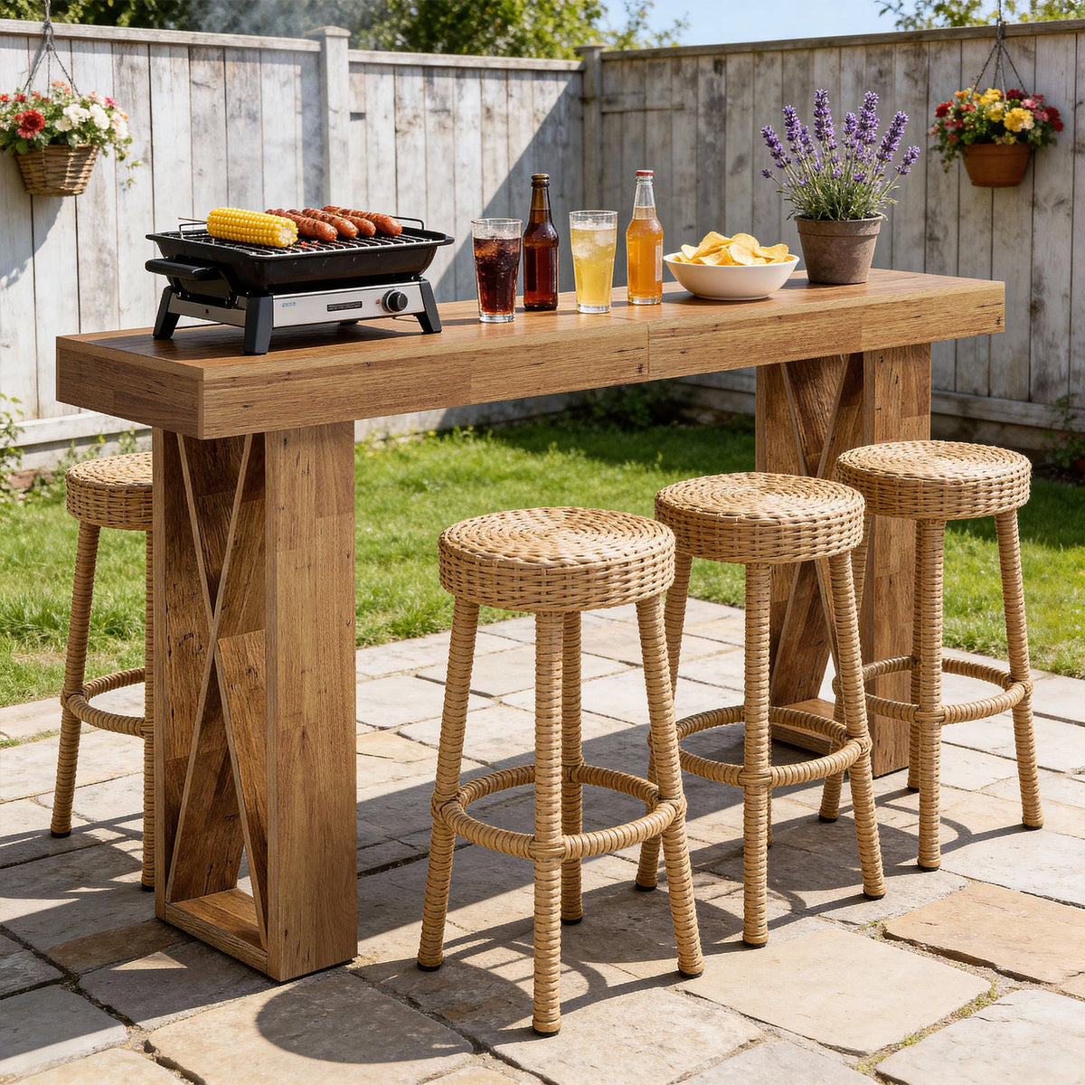 63" Bar Table, Rectangular Counter Height Pub Table with X-Shaped Frame