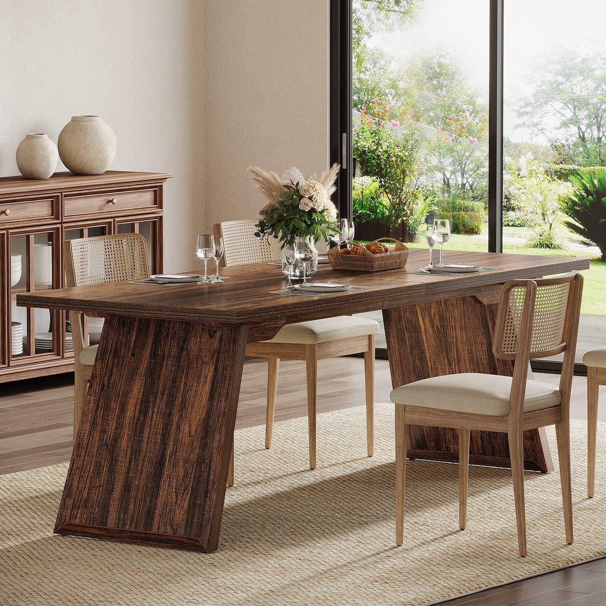 Rectangular Dining Table for 6-8 People, 70.87" Farmhouse Kitchen Table