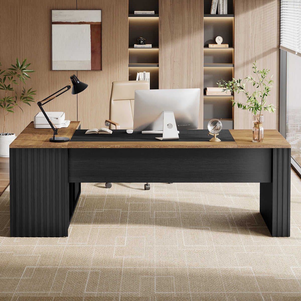 L-Shaped Executive Desk, 78.7" Computer Desk with Cabinet and Storage Shelves