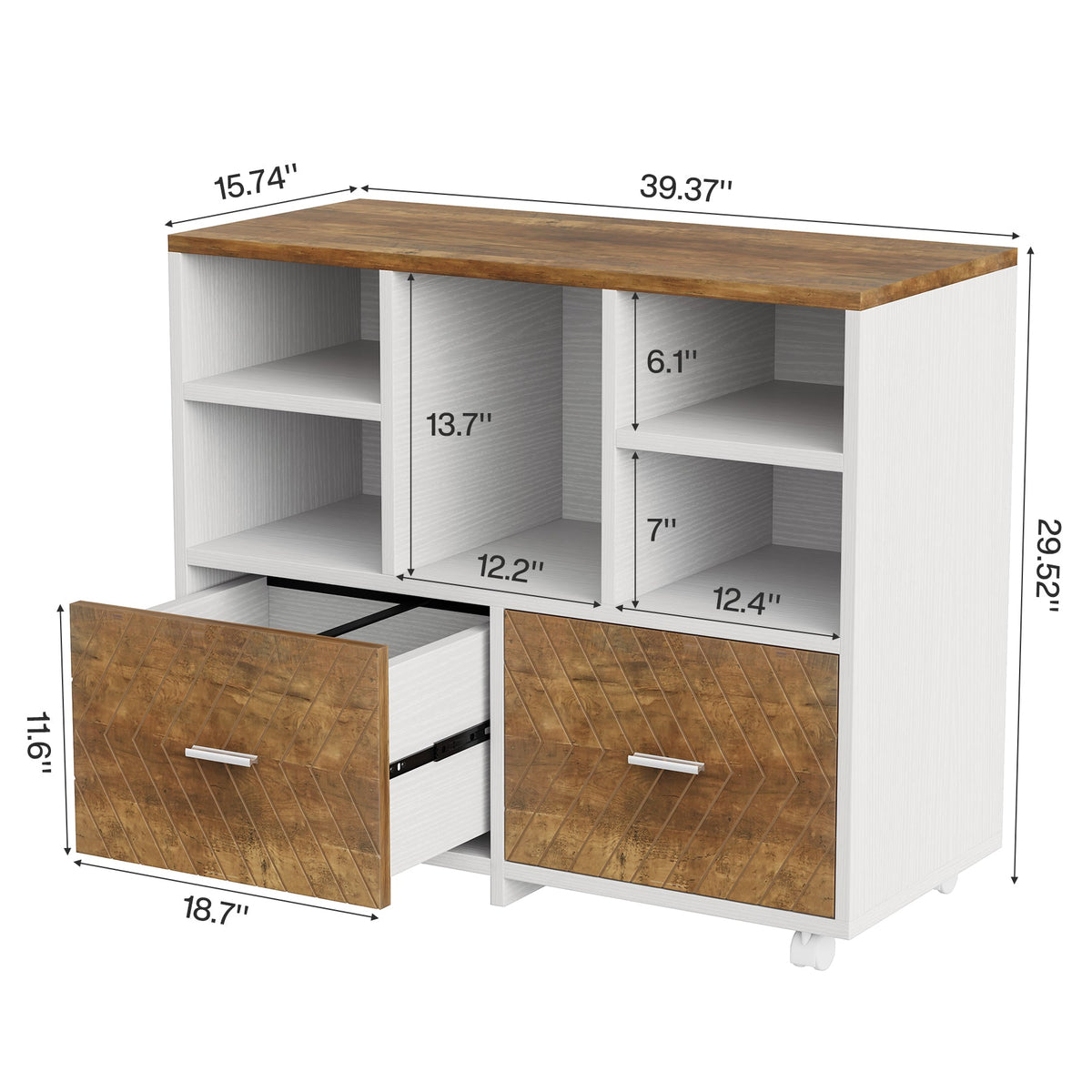 2-Drawer File Cabinet, Mobile Lateral Filing Cabinet with Shelves