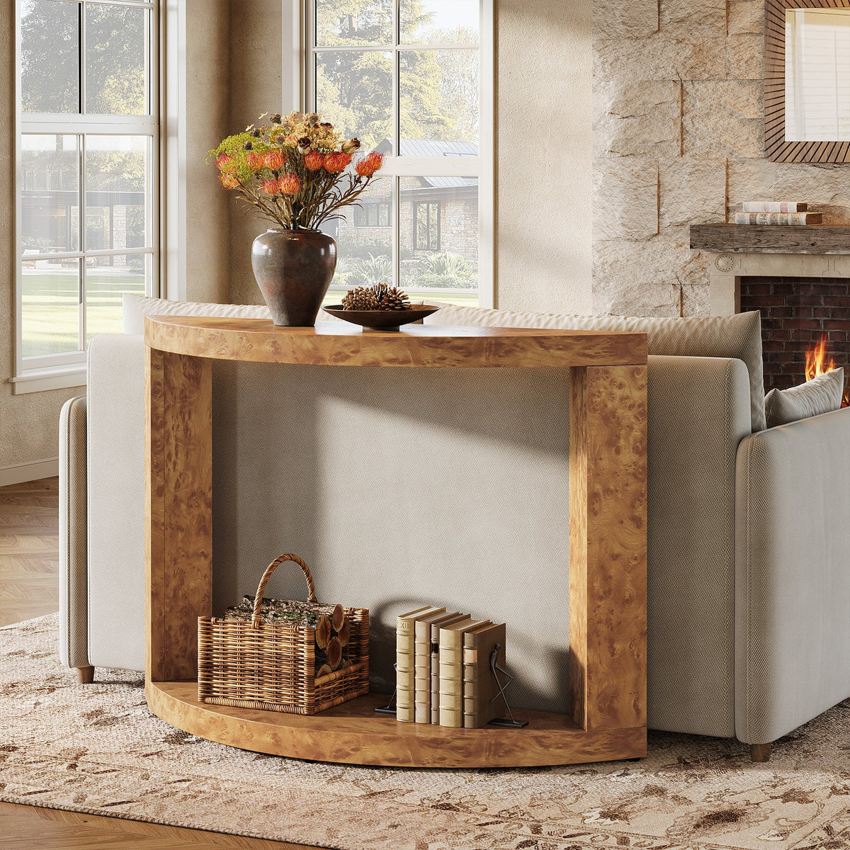 2-Tier Console Table, 47.24" Semi-Moon Entryway Sofa Table