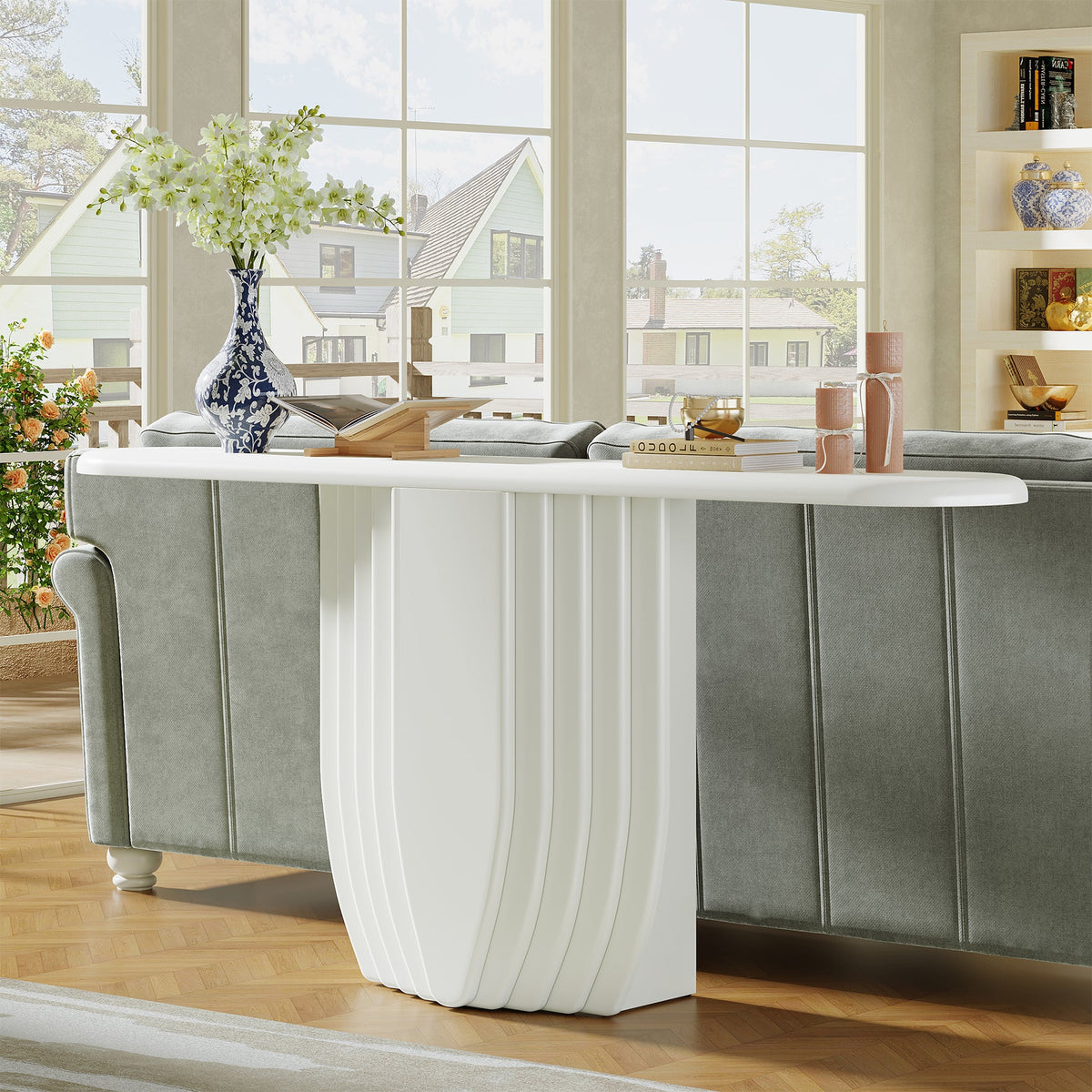 Modern Console Table, 63" Entryway Sofa Table with Geometric Base