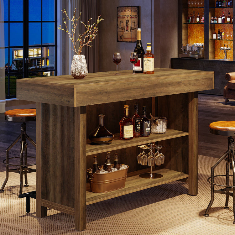 57.48" Bar Unit, Industrial Counter Height Bar Table with 2-Tier Storage