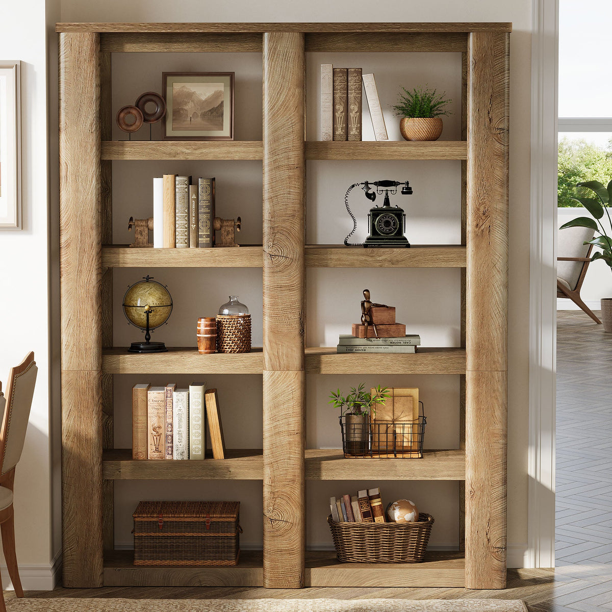 6-Tier Bookshelf, 71" Farmhouse Bookcase with Storage Shelves