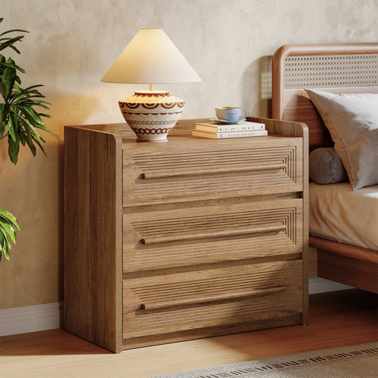 3-Drawer Nightstand, 32" Large Bedside Table Oversized End Table