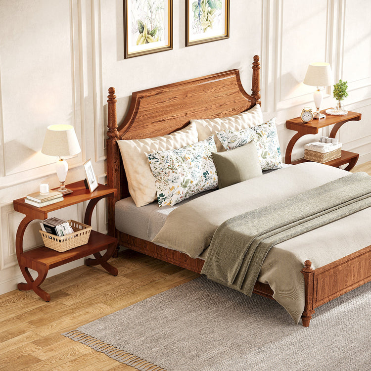 Solid Wood Nightstand, 23.62" Bedside Table with 2-Tier Storage Shelf