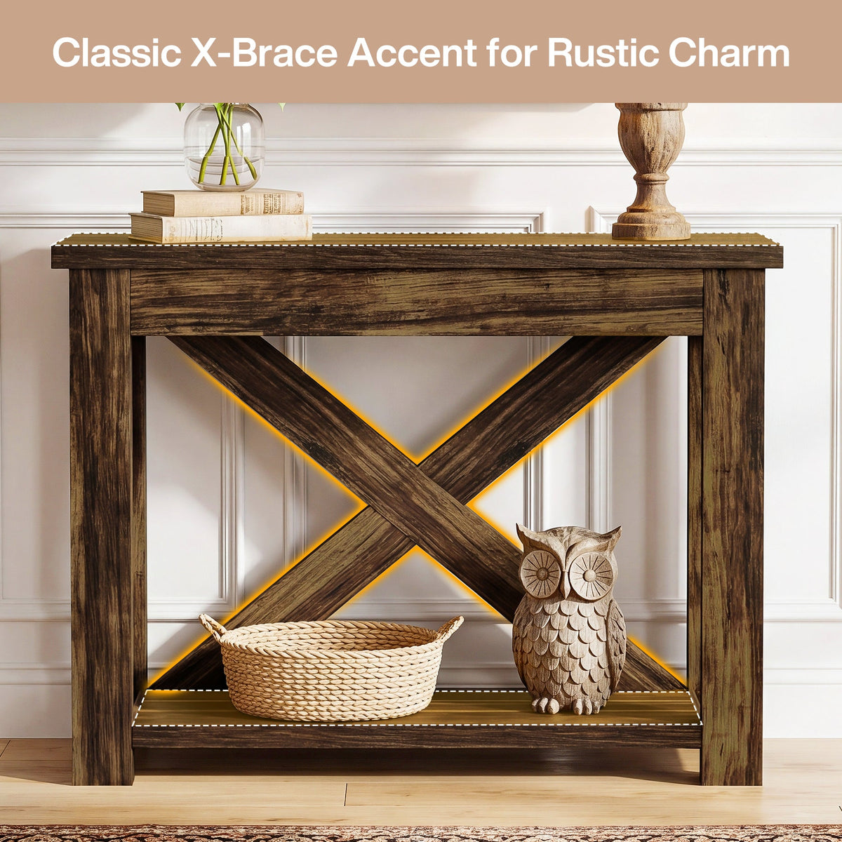 41.3" Farmhouse Console Table, 2-Tier Narrow Sofa Table for Entryway, Living Room