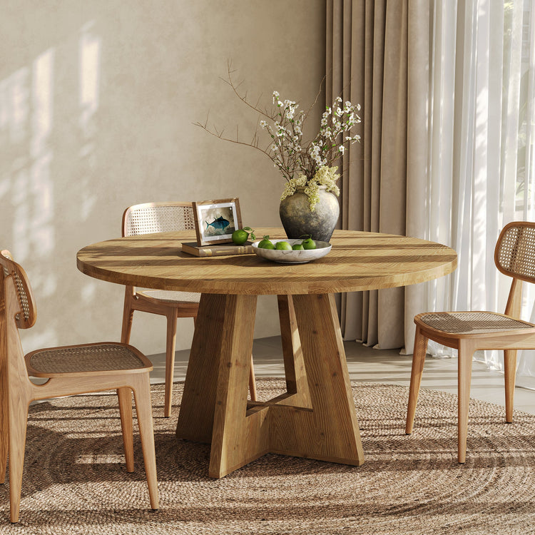 Solid Wood Round Dining Table, 47" Farmhouse Kitchen Table for 4-6