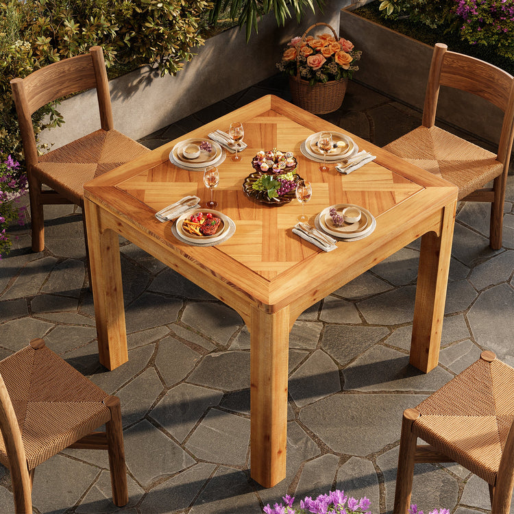 Solid Wood Square Dining Table, 31.5" Kitchen Table with 3D Textured Tabletop