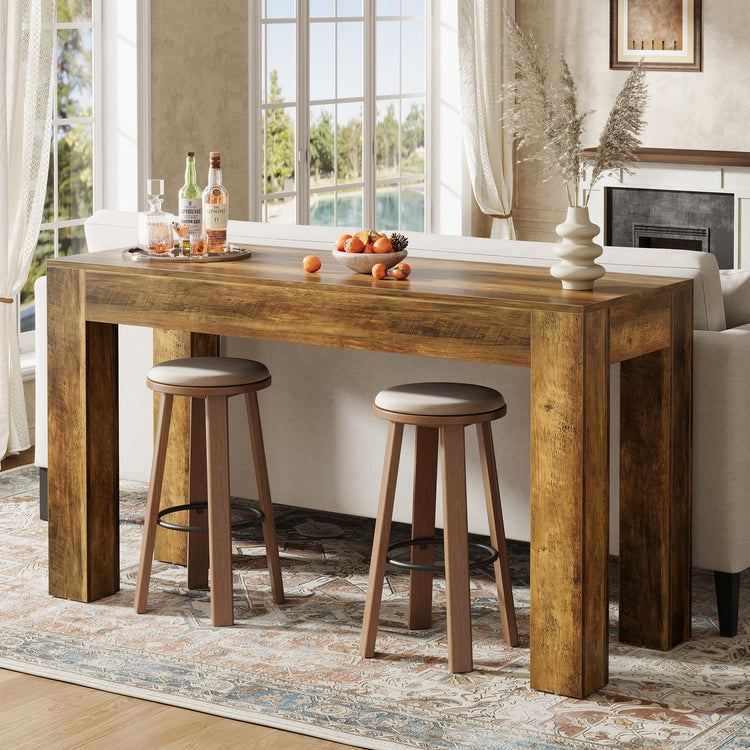 63" Long Bar Table, Rectangular Counter Height Pub Table with Sturdy Legs