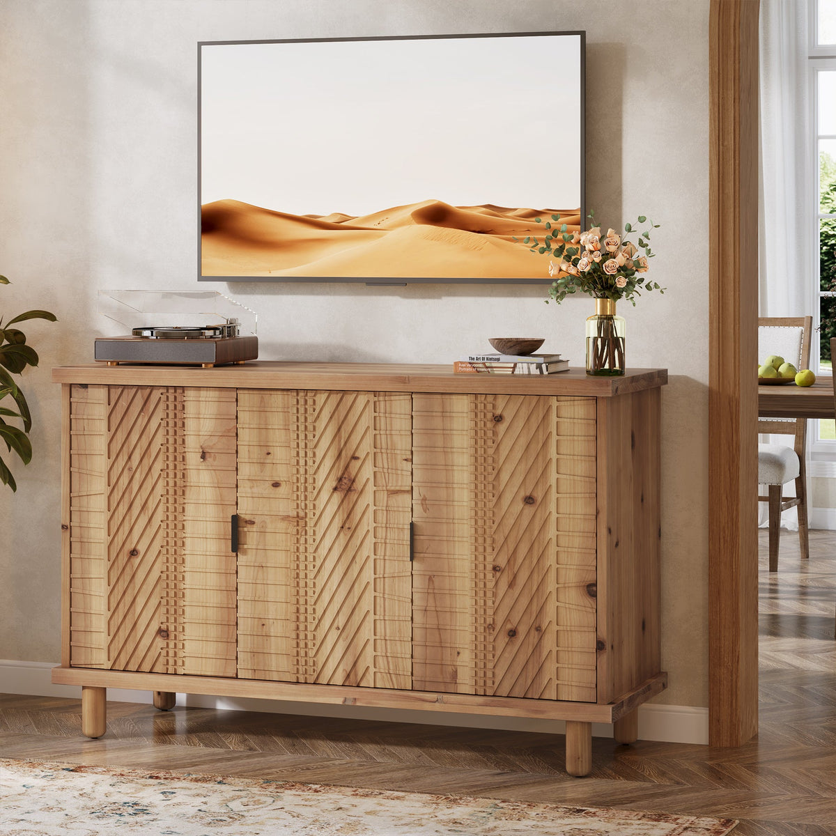 Wood Sideboard Buffet, Modern Kitchen Storage Cabinet with 2 Adjustable Shelves