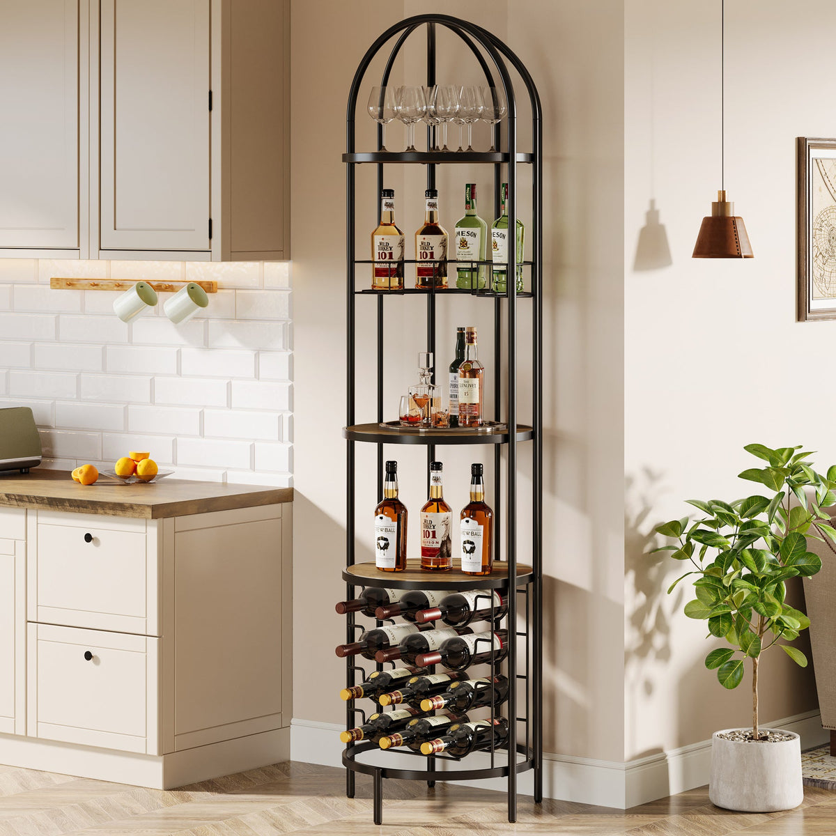 5-Tier Wine Rack, Industrial Bar Wine Cabinet with Bottle Holder