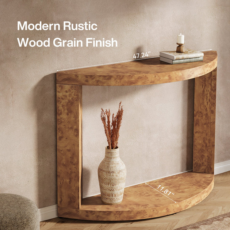 2-Tier Console Table, 47.24" Semi-Moon Entryway Sofa Table