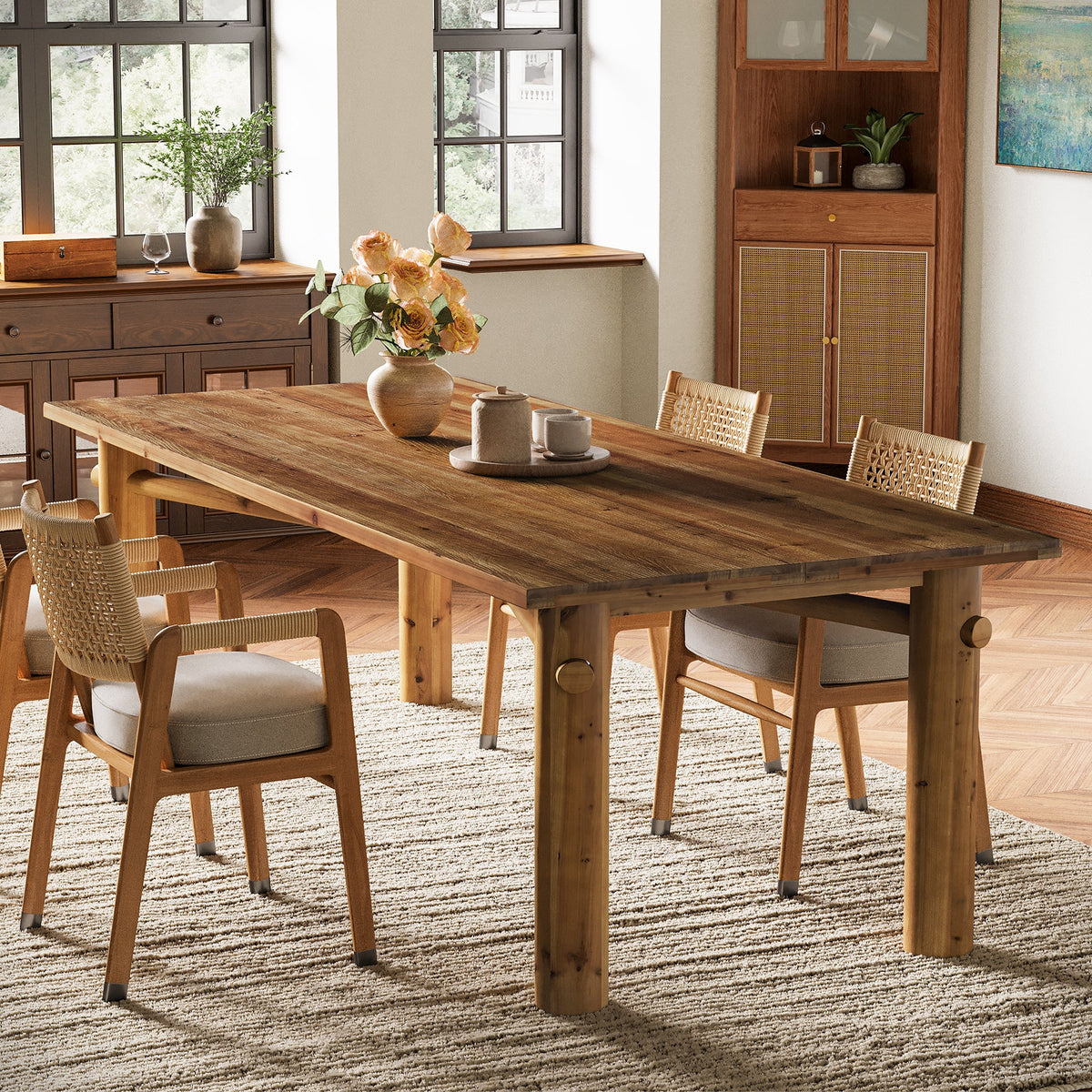 Solid Wood Dining Table for 6, 63" Rectangle  Kitchen Table with Strong Legs