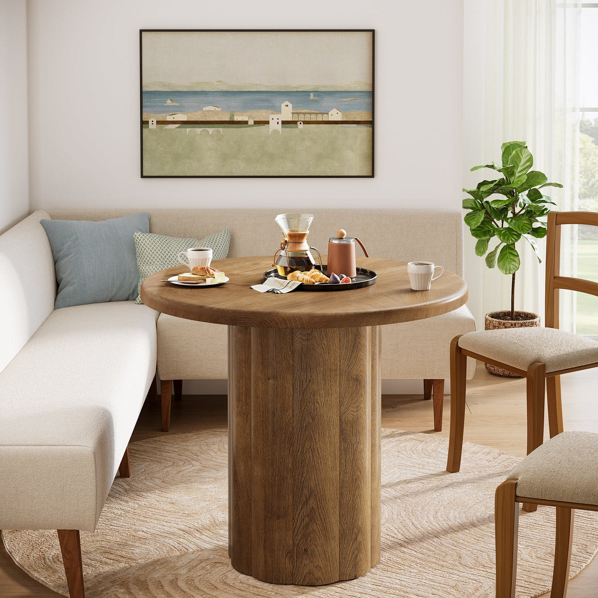 31.5" Dining Table, Small Round Kitchen Table with Sturdy Base for 2-4