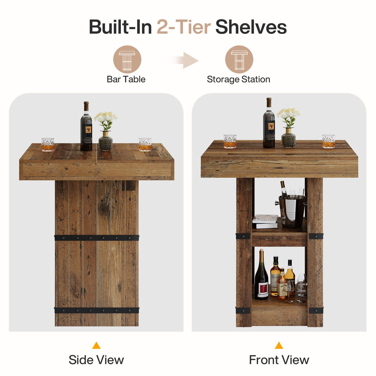 31.5" Square Bar Table, Counter Height Dining Table with Storage Base