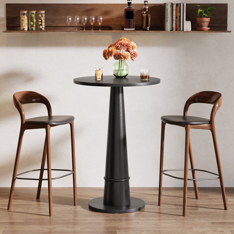 Round Bar Table, 37.4" High Pub Cocktail Table with Solid Wood Pillar