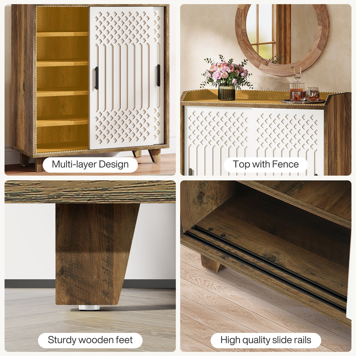 Farmhouse Sideboard Buffet Cabinet with Sliding Doors & Adjustable Shelves