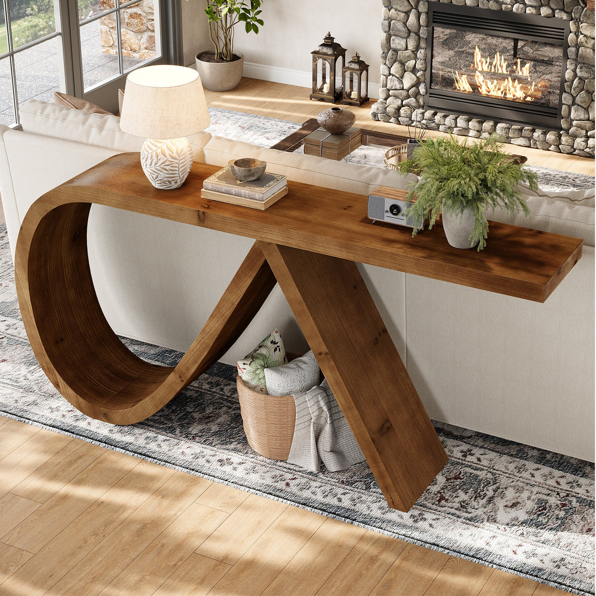 Solid Wood Console Table, 57" Entryway Sofa Table Behind Couch